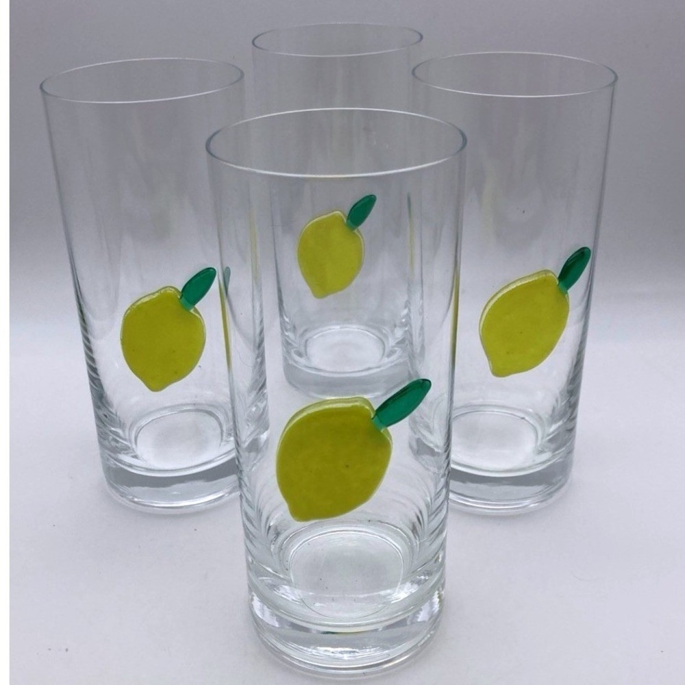 Set Of 4 Clear Highball Glasses With Glass Lemon Attachments 8 oz